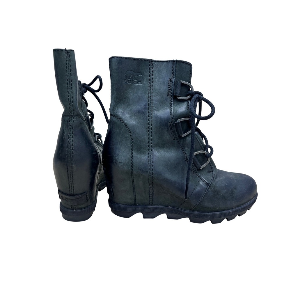 Sorel Joan of Arctic Wedge Boots SZ 7 Green Excellent Leather Lace Up Waterproof
